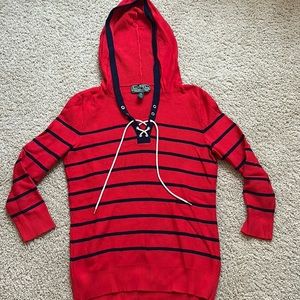 Lauren Active Ralph Lauren 3/4 Sleeve Striped Lace Up Sweater